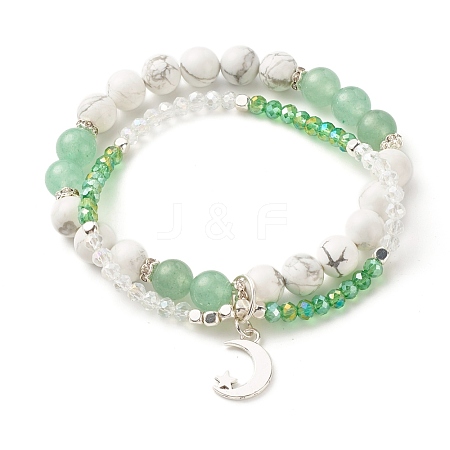 Moon and Star Charm Multi-strand Bracelet BJEW-TA00033-02-1