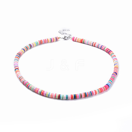 Handmade Polymer Clay Heishi Beaded Necklaces NJEW-JN02451-1