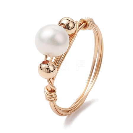 Round Natural Cultured Freshwater Pearl Finger Rings RJEW-JR00698-1