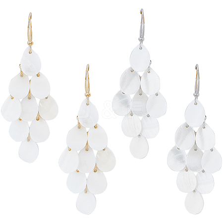 ANATTASOUL 2 Pairs 2 Colors Natural Shell Teardrop Cluster Dangle Earrings EJEW-AN0001-69-1