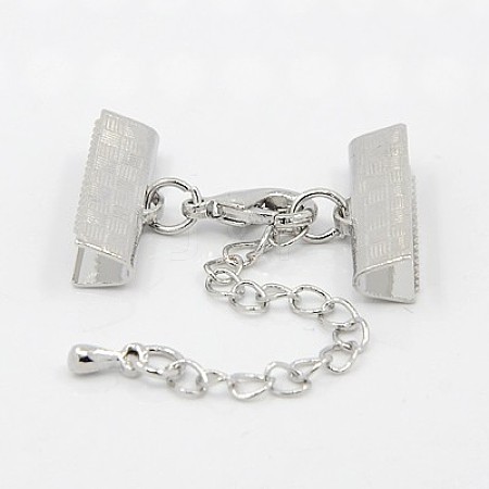 Brass Ribbon Ends with Lobster Claw Clasps and Chains KK-K004E-P-1
