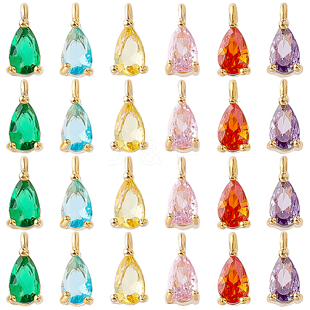 24Pcs 6 Colors  Golden Brass Micro Pave Cubic Zirconia Charms KK-GA0001-68-1