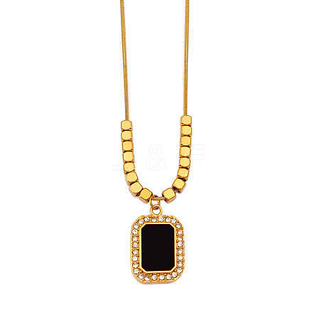 Rectangle 304 Stainless Steel Pave Glass Pendant Necklaces for Women FS-WGC7C9F-01-1