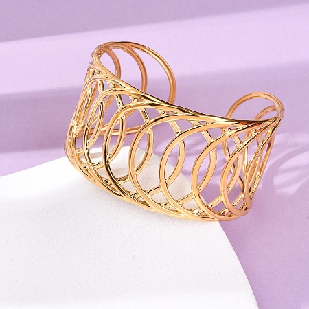 304 Stainless Steel Cuff Bangles for Women BJEW-G749-01G-1