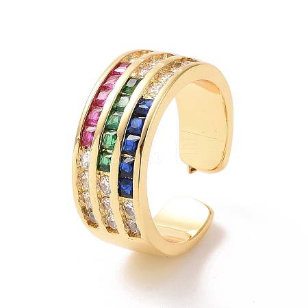 Colorful Cubic Zirconia Triple Line Open Cuff Ring RJEW-G270-04G-1
