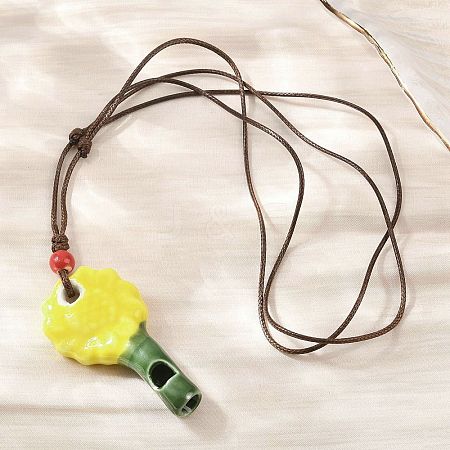 Adjustable Sunflower Porcelain Whistle Pendant Waxed Cord Necklaces for Women LS-FB-CBA68CE-01B-1