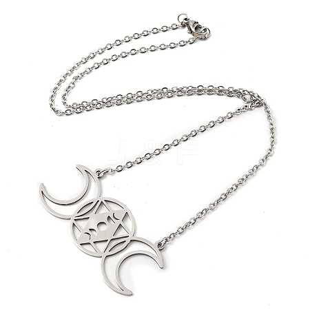 201 Stainless Steel Triple Moon Goddess Pendant Necklace with Cable Chains NJEW-Q317-36P-1