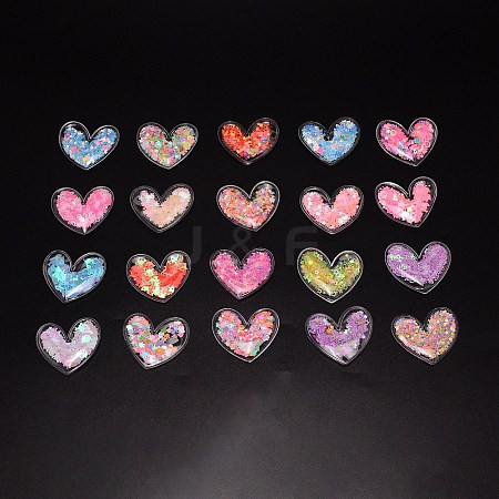 Heart PVC & Plastic Sequin Shaker Cabochons KY-CJC0006-01-1