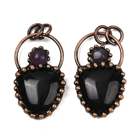 Natural Obsidian & Natural Amethyst Pendants G-Z101-06R-05-1