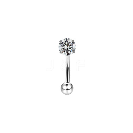 316 Surgical Stainless Steel Flat Round Cubic Zirconia Eyebrow Curved Barbell Rings WG43657-08-1
