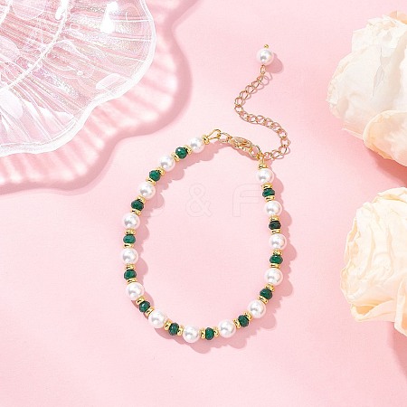 Shell Pearl & Dyed Natural Malaysia Jade Round Beaded Bracelets for Women BJEW-JB12031-03-1