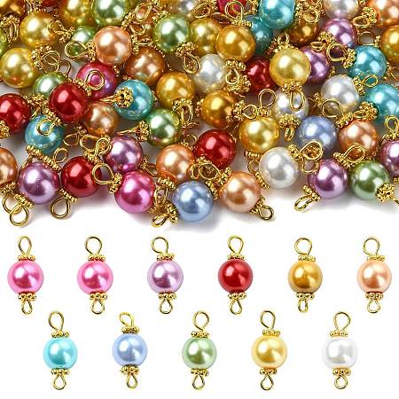 100Pcs 10 Styles Round Baking Paint Pearlized Glass Pearl Connector Charms PALLOY-CJ00118-1