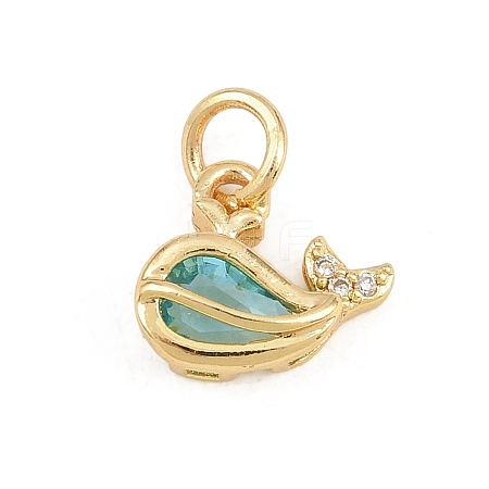 Brass Micro Pave Sky Blue Cubic Zirconia Charms KK-E798-11G-1