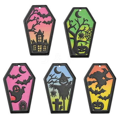 5Pcs 5 Colors Halloween Acrylic Pendants OACR-FS0001-65-1