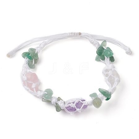 Dyed Natural Quartz Crystal & Green Aventurine Nugget Braided Bead Bracelets BJEW-TA00405-1
