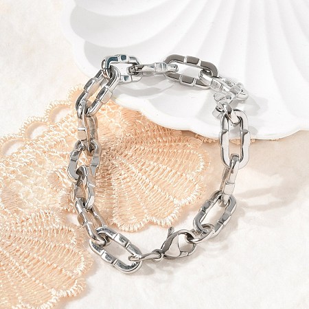 304 Stainless Steel Dapped Chain Bracelets for Women BJEW-F488-61P-1