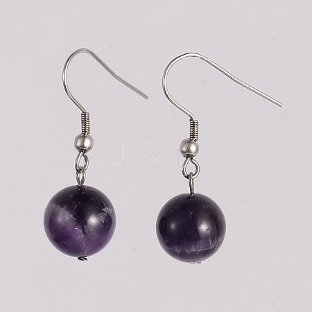 Round 304 Stainless Steel Natural Amethyst Dangle Earrings EJEW-JE01973-07-1