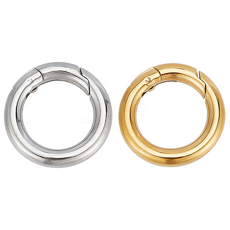2Pcs 2 Colors 304 Stainless Steel Spring Gate Rings STAS-GO0001-21-1
