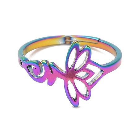 Ion Plating(IP) 304 Stainless Steel Hollow Lotus Adjustable Ring for Women RJEW-M149-32RC-1