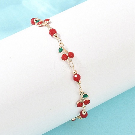 Alloy Enamel & Glass Link Chain Bracelets BJEW-A156-05G-1