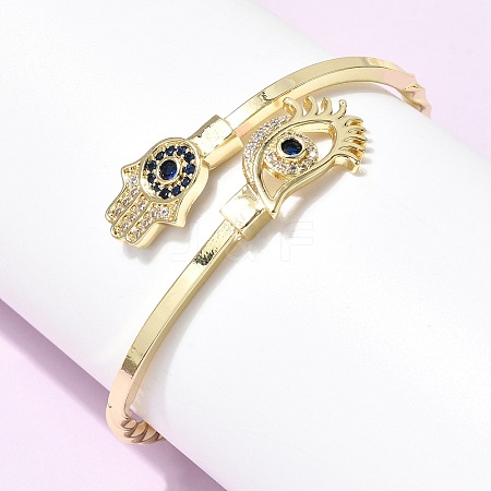 Eye Theme Brass Micro Pave Cubic Zirconia Cuff Bangles for Women BJEW-F526-01B-G-1