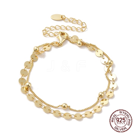 925 Sterling Silver Satellite & Flat Round Link Chains Double-Layer Multi-strand Bracelet STER-M116-09G-1