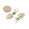 201 Stainless Steel Monstera Leaf Dangle Leverback Earrings with Green Glass EJEW-TA00191-4