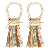 2Pcs Wood Beads & Cotton Tassels Hanging Ornaments HJEW-BC00086-1