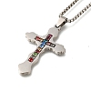 304 Stainless Steel Colorful Cubic Zirconia Cross Pendant Box Chain Necklaces NJEW-Q002-02P-1