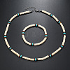 Bohemian Style Coconut Shell with Synthetic Turquoise Rondelle Beaded Necklaces & Bracelets Sets FS-WG8D889-03-1