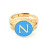 Round with Letter N Brass Enamel Adjustable Rings RJEW-U009-09G-2