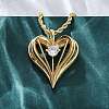 Brass Pave Clear Cubic Zirconia Heart Pendant Necklaces for Women NJEW-K381-07C-G-2