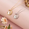 Anti-Tarnish Natural Shell Bunny with Crescent Moon Pendant Necklace with Clear Cubic Zirconia JN1073B-3