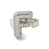 Letter Brass Micro Pave Clear Cubic Zirconia Open Cuff Ring for Women RJEW-N046-03F-P-2