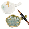   2Pcs 2 Colors Flower Shape Ceramics Ink Plate with Handle DIY-PH0021-39B-1