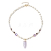Glass & Shell Pearl &  Synthetic Non-magnetic Hematite Beaded Necklaces NJEW-JN04976-5