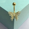 Brass Pave Clear Cubic Zirconia Curved Barbell Butterfly Belly Rings AJEW-L099-01A-G-1