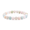 Natural Morganite & Rose Quartz & Lava Rock Braided Bead Bracelets Set for Girl Women BJEW-JB06972-02-3