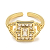 Rack Plating Brass Micro Pave Cubic Zirconia Rectangle Open Cuff Ring for Women RJEW-C082-05G-2