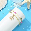 Brass Paperclip Chain & Natural Multicolor Tourmaline Beads Double Layers Bracelets BJEW-JB13851-4