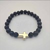 Round Natural Lava Rock Beaded Stretch Bracelets UB6566-1-1