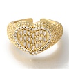 Rack Plating Heart Brass Clear Cubic Zirconia Wide Open Cuff Rings RJEW-S411-12G-01-2