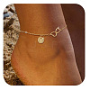 Brass Double Heart Link Flat Round Initial Charm Anklets for Women FS-WGA84B7-01-1