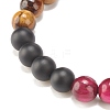 Natural Tiger Eye & Black Agate(Dyed & Heated) Round Beaded Stretch Bracelet BJEW-JB08086-03-5