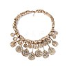 Zinc Alloy Textured Coin Tassel Bib Necklaces for Women FS-WG89C47-01-4