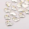 Wedding Theme Antique Silver Tone Tibetan Style Alloy Heart with Mother of the Bride Rhinestone Charms X-TIBEP-N005-18-3