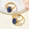 Brass Micro Pave Cubic Zirconia with Natural Lapis Lazuli Cuff Open Rings RJEW-T035-01G-B-1