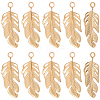 10Pcs 304 Stainless Steel Feather Pendants STAS-BBC0009-98-7