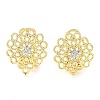 Flower Brass Micro Pave Cubic Zirconia Stud Earrings Finding KK-E083-16G-1