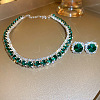 Square Brass Rhinestone Chain Necklaces & Stud Earrings Sets WG5A820-01-1